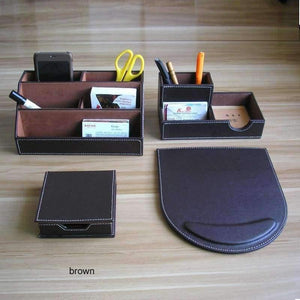 Planet Gates brown pen holder PU leather wood multifonctional desk stationery organizer pen holder memo holder note case office desktop accessories K226