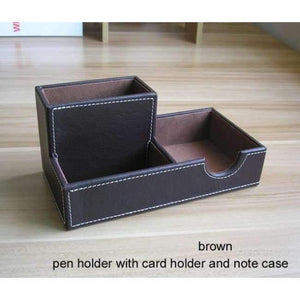 Planet Gates brown pen holder PU leather wood multifonctional desk stationery organizer pen holder memo holder note case office desktop accessories K226