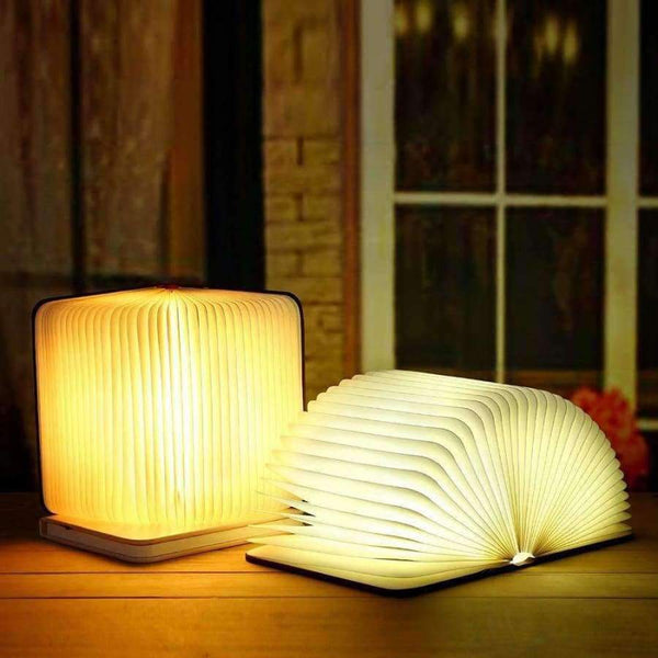 Planet Gates Brown Red Dropship USB Rechargeable LED Foldable Pages Wooden Book Shape Desk Lamp Nightlight Book Lights for Home Decor Warm White Light