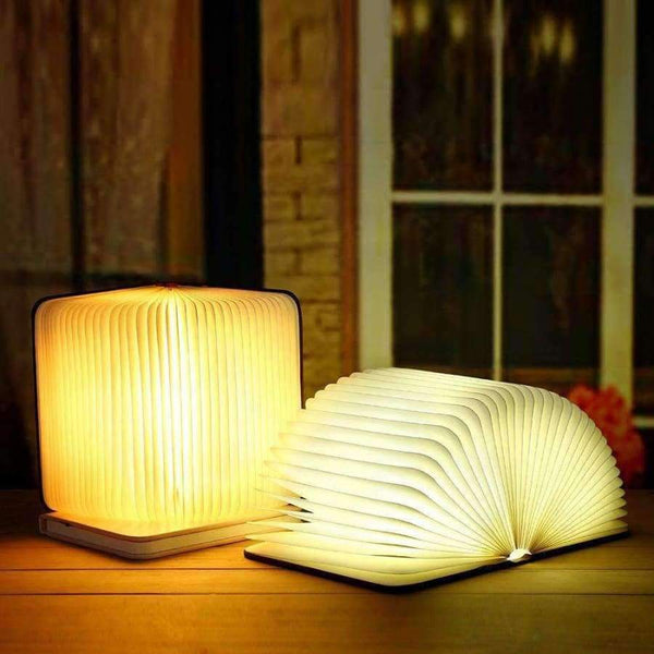 Planet Gates Brown Red Dropship USB Rechargeable LED Foldable Pages Wooden Book Shape Desk Lamp Nightlight Book Lights for Home Decor Warm White Light