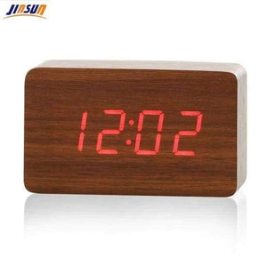 Planet Gates Brown-Red JINSUN Wood Bamboo LED Alarm Clock Reloj Despertador Modern Temperature Desk Clock LED Electronic Desktop Digital Table Clock