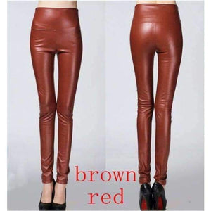 Planet Gates brown red / S Autumn winter Women legging skinny PU leather pencil Leggings slim faux Leather Pants female fashion thick fleece trousers