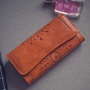 Planet Gates Brown Retro Wallet Female Purse PU Leather handbag practical Women wallets and purses Vintage Long Wallets