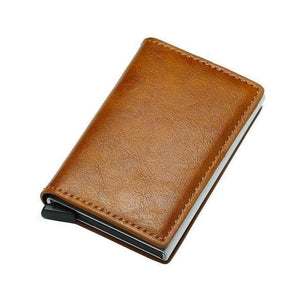 Planet Gates Brown Rfid Blocking Automatical Aluminium Thin Men Wallets Male Mini Slim Wallet Card ID Holders Walet Small Purses Money Bag Valet