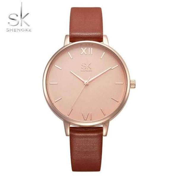 Planet Gates brown Shengke Top Brand Fashion Ladies Watches Leather Female Quartz Watch Women Thin Casual Strap Watch Reloj Mujer Marble Dial SK