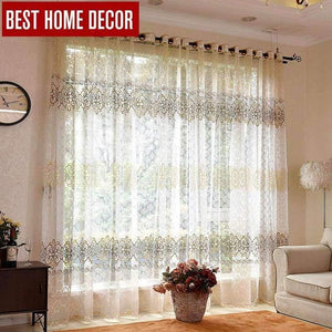 Planet Gates brown / W100xL130cm / 1 rings top Floral sheer tulle window curtains for living room the bedroom modern tulle curtains for window curtain fabric blinds drapes