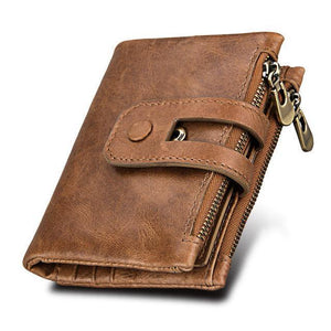 Planet Gates Brown Wallet Women Genuine Leather Wallets Female Hasp Double Zipper Design Coin Purse ID Card Holder Unisex Slim Wallet