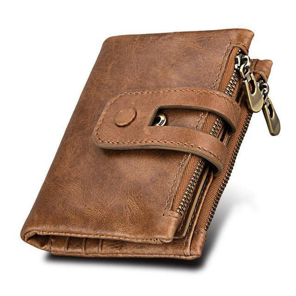 Planet Gates Brown Wallet Women Genuine Leather Wallets Female Hasp Double Zipper Design Coin Purse ID Card Holder Unisex Slim Wallet