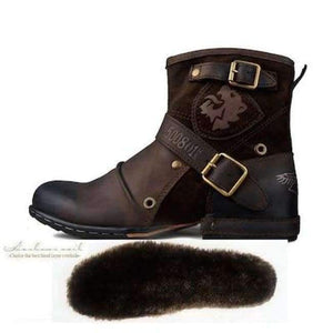 Planet Gates BROWN WITH FUR / 7 OTTO ZONE Men's Autumn/Winter Martin Boots Genuine Cow Leather High Top Ankle Boots Cotton-Padded Leather Shoes Size EU 39-46