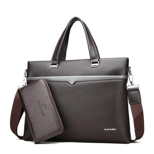 Planet Gates Brown with wallet Business Briefcase Men Bag Male Shoulder Laptop Bag Large Capacity Leather Handbag Messenger Bags High Quality