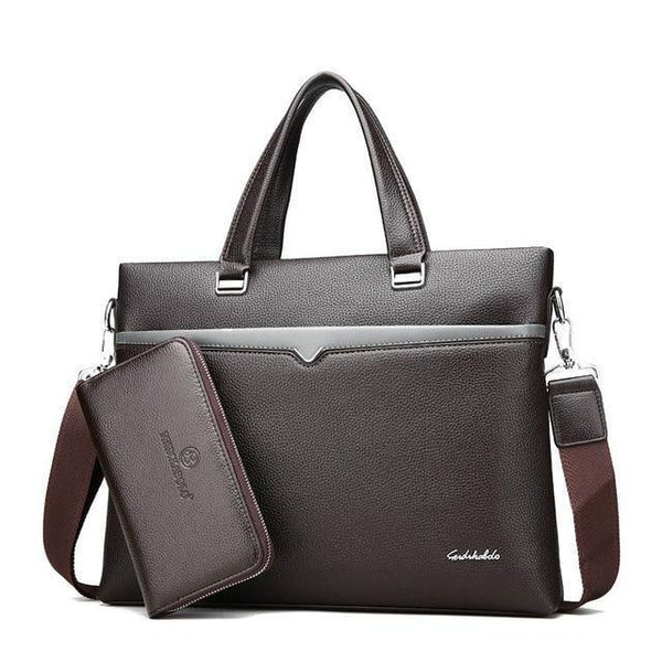 Planet Gates Brown with wallet Business Briefcase Men Bag Male Shoulder Laptop Bag Large Capacity Leather Handbag Messenger Bags High Quality