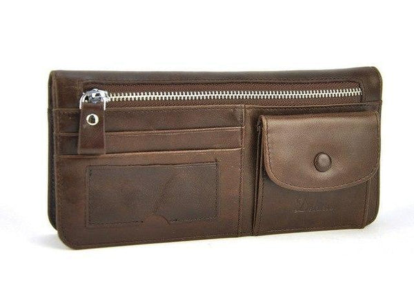 Planet Gates Brown Women Genuine Real Leather Long Wallet Vintage Credit Card Holder Retro Zip Coin Bag Fashion Clutch ID Photo Window Purse