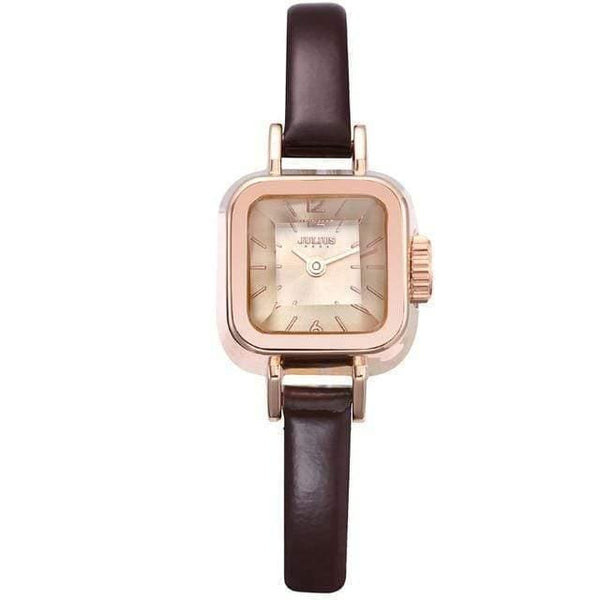 Planet Gates Brown Women's Watch Japan Quartz Hours Fine Fashion Dress Bracelet Leather Lovely Mini Candy Square Cute Girl Gift Julius