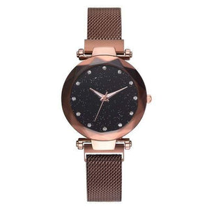 Planet Gates Brown Women Watches Mesh Ladies Clock Magnet Buckle Starry Diamond Geometric Surface Casual Dress Quartz Wristwatch