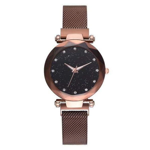 Planet Gates Brown Women Watches Mesh Ladies Clock Magnet Buckle Starry Diamond Geometric Surface Casual Dress Quartz Wristwatch