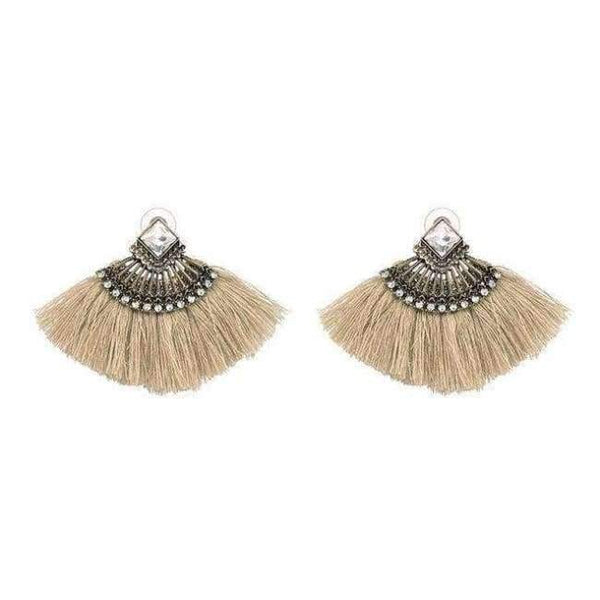 Planet Gates Brown1 Bohemia Dangle Drop Earrings Women Accessories Fan Shaped Cotton Handmade Tassels Fringed Earrings Ethnic Jewelry