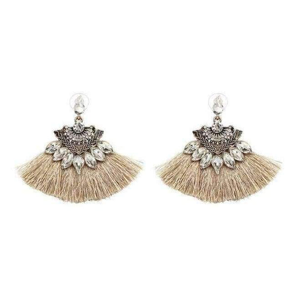 Planet Gates Brown11 Bohemia Dangle Drop Earrings Women Accessories Fan Shaped Cotton Handmade Tassels Fringed Earrings Ethnic Jewelry
