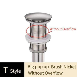 Planet Gates Brush Nickel T Without Overflow Brass Bathroom Lavatory Sink Pop Up Drain Bathroom Basin Sink Use Bathroom Products/Accessories HJ-0618F