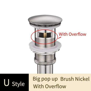 Planet Gates Brush Nickel U Without Overflow Brass Bathroom Lavatory Sink Pop Up Drain Bathroom Basin Sink Use Bathroom Products/Accessories HJ-0618F