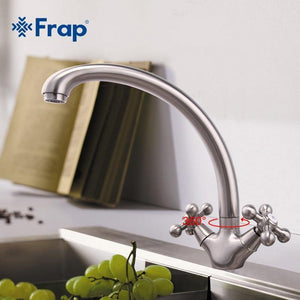 Planet Gates Brushed Nickel Kitchen Faucet Double Handle Cold And Hot Mixer F4219-5