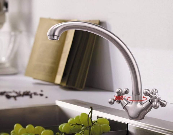 Planet Gates Brushed Nickel Kitchen Faucet Double Handle Cold And Hot Mixer F4219-5