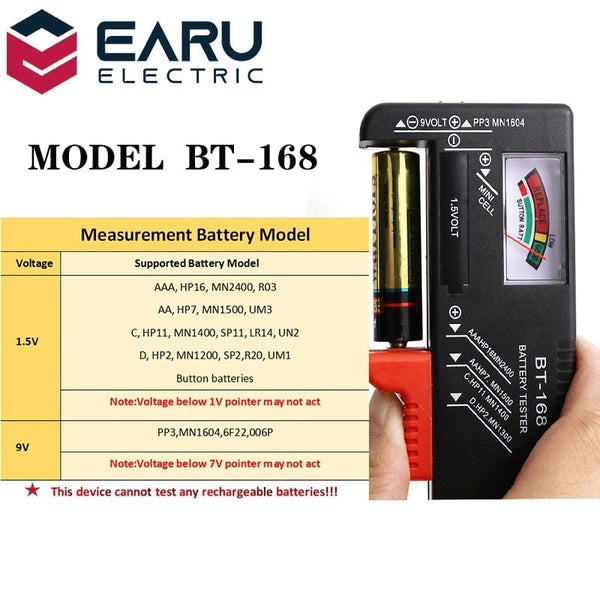 Planet Gates BT-168 AA/AAA/C/D/9V/1.5V batteries Universal Button Cell Battery Colour Coded Meter Indicate Volt Tester Checker BT168 Power