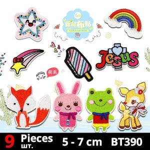 Planet Gates BT390-set Cute Anime Cartoon Children Iron On Patches For Clothing Sticker Sew On Embroidery Patch On Clothes Applique Stripes Mix Lot