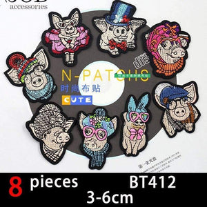 Planet Gates BT412-set Cute Anime Cartoon Children Iron On Patches For Clothing Sticker Sew On Embroidery Patch On Clothes Applique Stripes Mix Lot