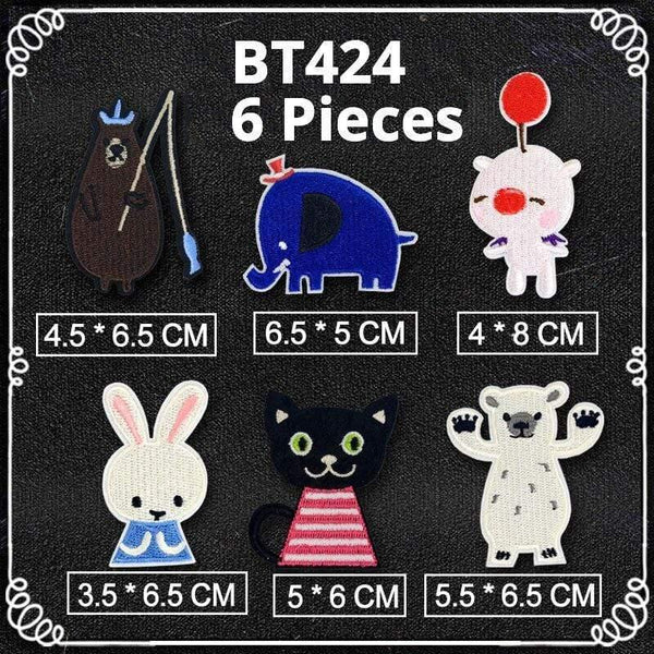 Planet Gates BT424-set Cute Anime Cartoon Children Iron On Patches For Clothing Sticker Sew On Embroidery Patch On Clothes Applique Stripes Mix Lot