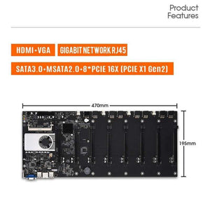 Planet Gates BTC-T37 Mining Motherboard VGA 8PCIE 16X 8GPU Video Card Support 1066/1333/1600MHz DDR3/DDR3L BTC-T37 Mining Motherboard