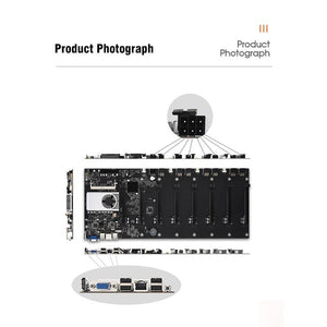 Planet Gates BTC-T37 Mining Motherboard VGA 8PCIE 16X 8GPU Video Card Support 1066/1333/1600MHz DDR3/DDR3L BTC-T37 Mining Motherboard