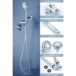 Planet Gates Bthroom Shower Accessories Handheld and Fixed Shower Combo 5 Settings ABS Material Chrome Finish Surface Showerhead Set With