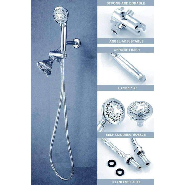 Planet Gates Bthroom Shower Accessories Handheld and Fixed Shower Combo 5 Settings ABS Material Chrome Finish Surface Showerhead Set With