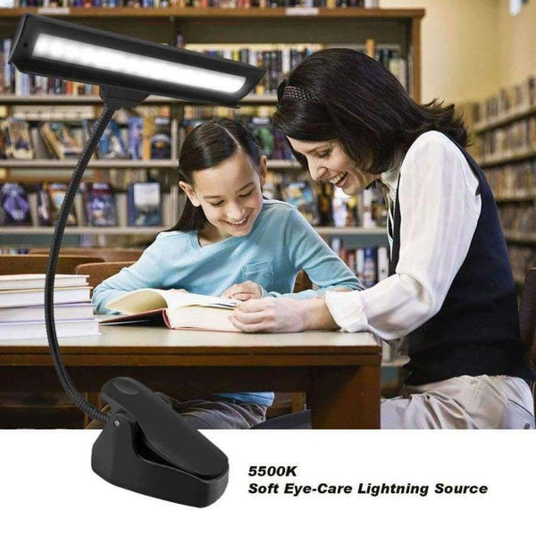 Planet Gates Built-in battery / Black Clip on Book Light, Rechargeable Reading Light, Music Stand Light with Flexible Neck, Battery Operated Bed Lamp, 3 Brightness