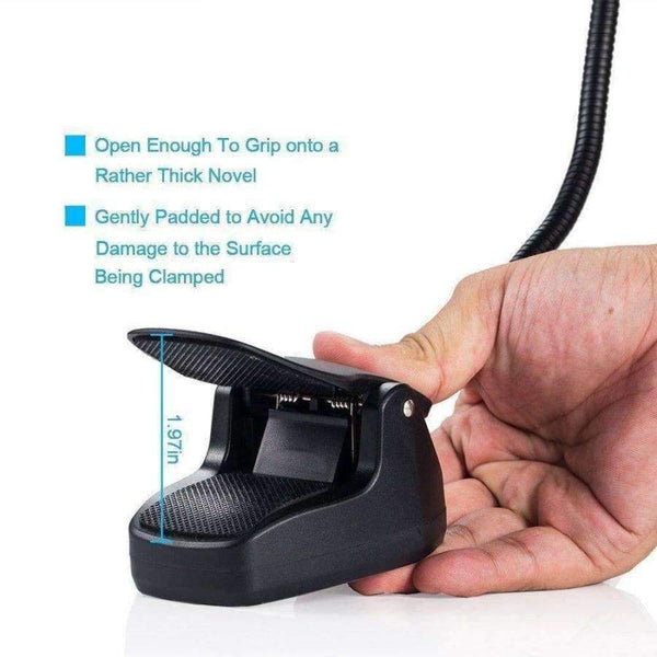 Planet Gates Built-in battery / Black Clip on Book Light, Rechargeable Reading Light, Music Stand Light with Flexible Neck, Battery Operated Bed Lamp, 3 Brightness