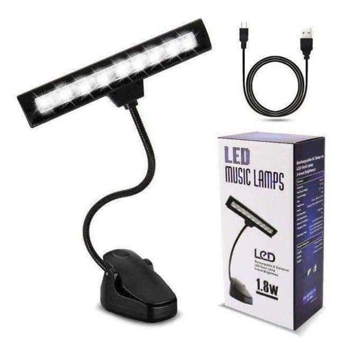 Planet Gates Built-in battery / Black Clip on Book Light, Rechargeable Reading Light, Music Stand Light with Flexible Neck, Battery Operated Bed Lamp, 3 Brightness