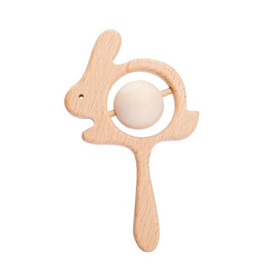 Planet Gates Bunny ball 1PC Baby Wooden Rattle Beech Animal Hand Teething Wooden Ring Makes A Sound Montessori Educational Toy Attract Attention