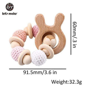 Planet Gates Bunny Let's Make 1PC Wooden Teether Hedgehog Crochet Beads Wood Crafts Ring Engraved Bead Baby Teether Wooden Toys For Baby Rattle