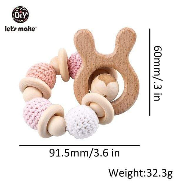 Planet Gates Bunny Let's Make 1PC Wooden Teether Hedgehog Crochet Beads Wood Crafts Ring Engraved Bead Baby Teether Wooden Toys For Baby Rattle
