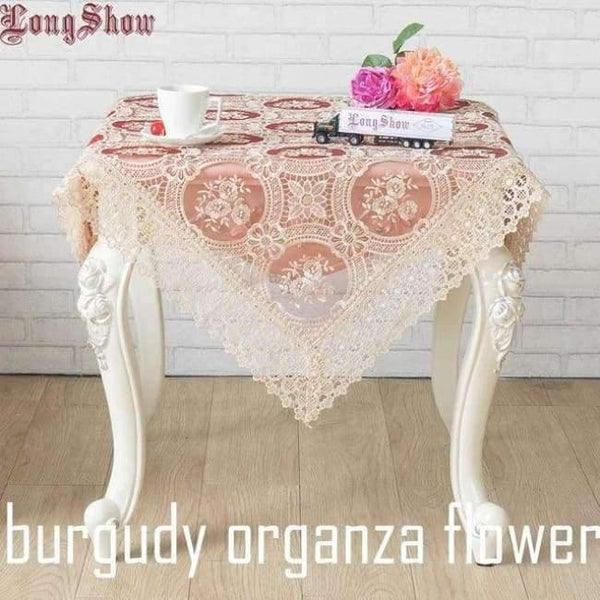 Planet Gates bur. colorful flower / 130*180cm Light Coffee Pure Organza Lace Trim LOTUS Embroidered Tablecloth