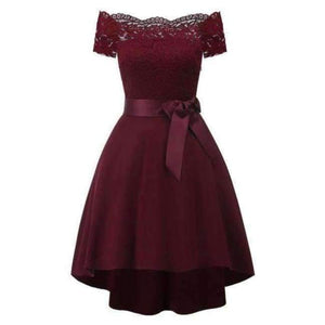 Planet Gates Burgundy / 12 A-Line lace Elegant Summer Women 2018 Short Vestidos Off the Shoulder Sexy Women Cocktail Dresses