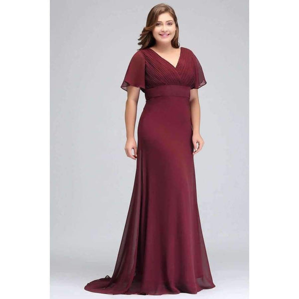 Planet Gates burgundy / 2 Butterfly sleeve Chiffon Burgundy Bridesmaid Dress plus size 2018 Women Long Formal Gown bridesmaid dresses