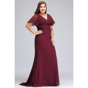 Planet Gates burgundy / 2 Butterfly sleeve Chiffon Burgundy Bridesmaid Dress plus size 2018 Women Long Formal Gown bridesmaid dresses