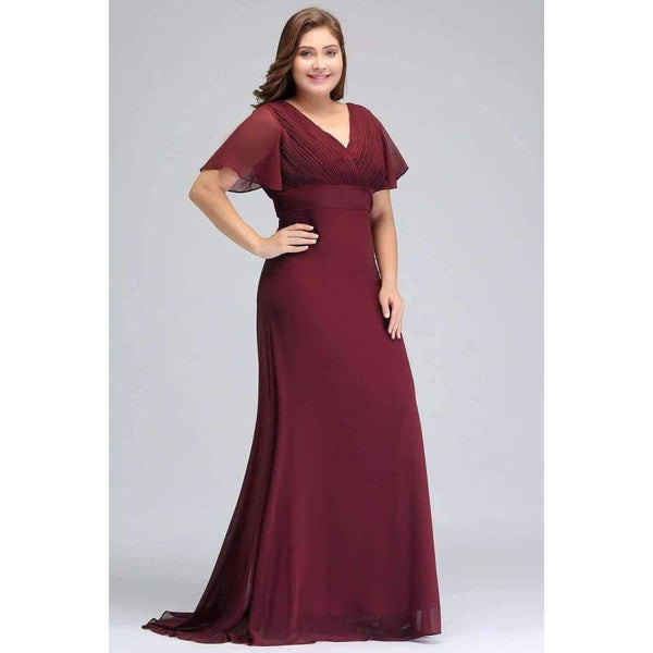 Planet Gates burgundy / 2 Butterfly sleeve Chiffon Burgundy Bridesmaid Dress plus size 2018 Women Long Formal Gown bridesmaid dresses