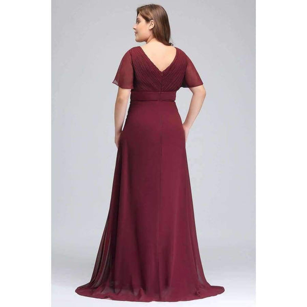 Planet Gates burgundy / 2 Butterfly sleeve Chiffon Burgundy Bridesmaid Dress plus size 2018 Women Long Formal Gown bridesmaid dresses