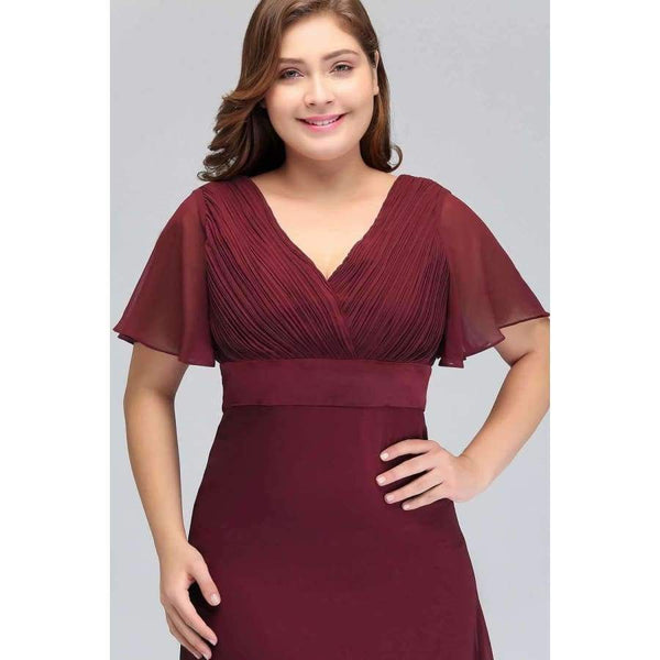 Planet Gates burgundy / 2 Butterfly sleeve Chiffon Burgundy Bridesmaid Dress plus size 2018 Women Long Formal Gown bridesmaid dresses