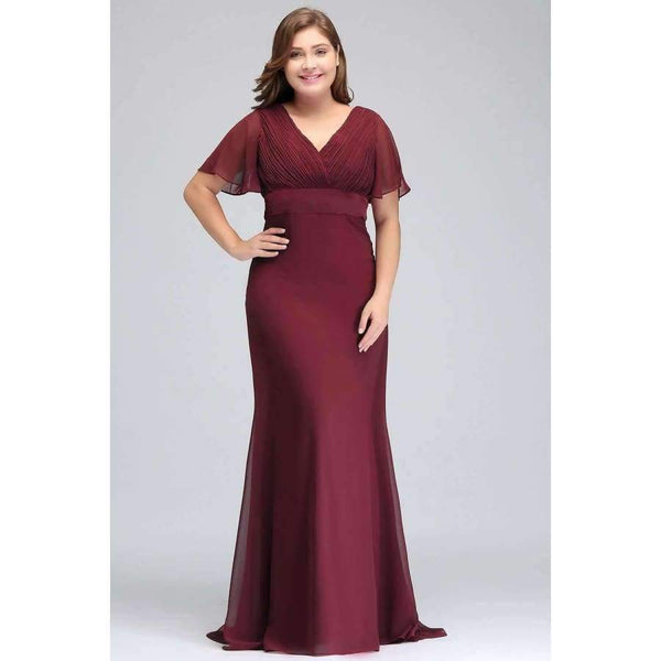 Planet Gates burgundy / 2 Butterfly sleeve Chiffon Burgundy Bridesmaid Dress plus size 2018 Women Long Formal Gown bridesmaid dresses