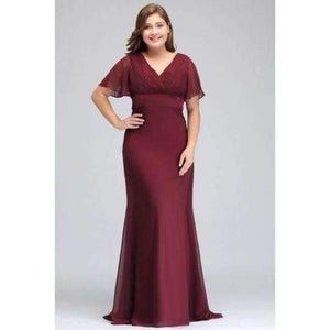 Planet Gates burgundy / 2 Butterfly sleeve Chiffon Burgundy Bridesmaid Dress plus size 2018 Women Long Formal Gown bridesmaid dresses