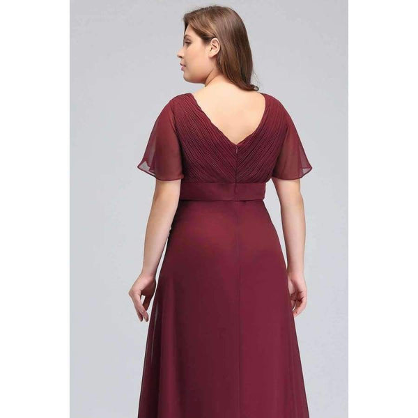 Planet Gates burgundy / 2 Butterfly sleeve Chiffon Burgundy Bridesmaid Dress plus size 2018 Women Long Formal Gown bridesmaid dresses