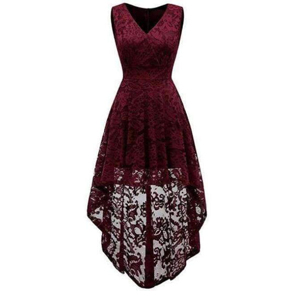 Planet Gates Burgundy / 2 Cocktail Dresses Lace Short Front Long Back Dresses Elegant High Low V-Neckline 2018  Sexy Women Special Occasion Dress